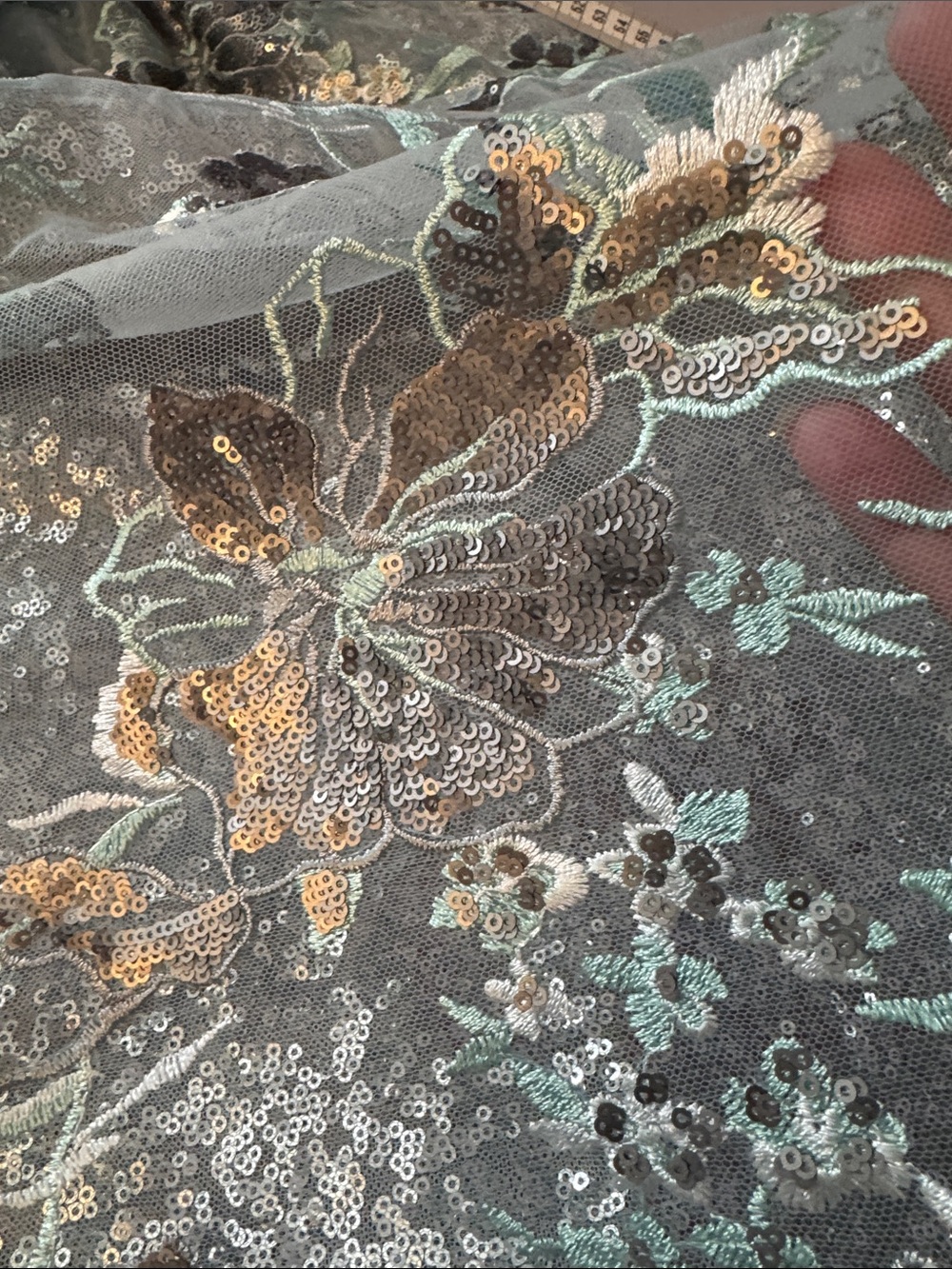 Adrianna Papell Floral Sequin Dress in Silver and Green - Picture 6 of 7